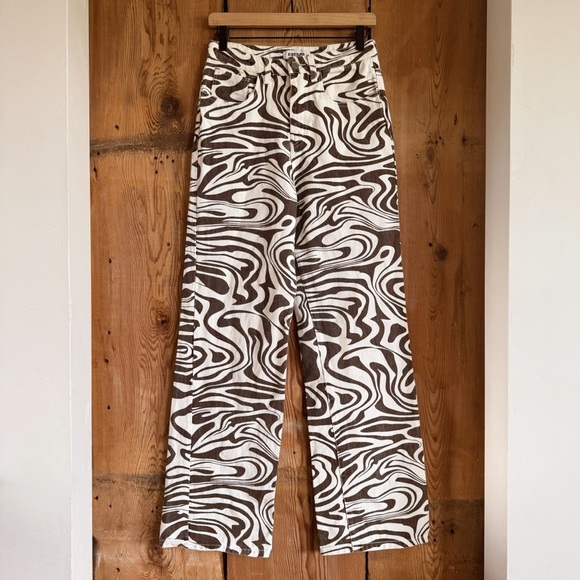 Sz 26 Tilly’s RSQ Swirl Straight Leg High Waisted Cotton Pants In Brown / White - Picture 1 of 5